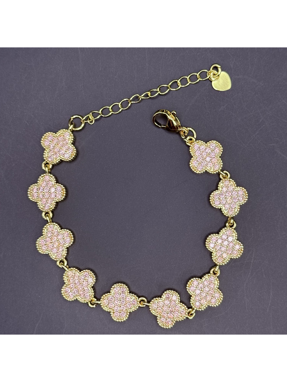 candy+clover gold pink pave clover gold tone bracelet